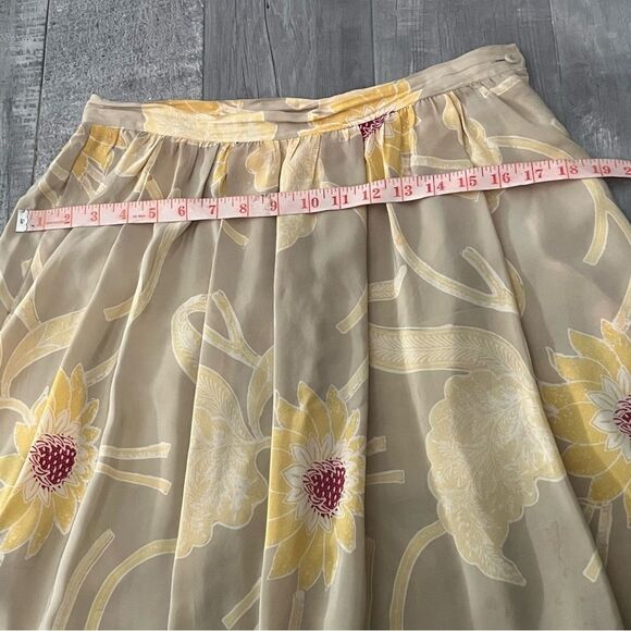 Vtg Neiman Marcus Fenn Wright Mason Silk Floral Yellow Gray Low Rise Skirt 4 - Picture 9 of 11